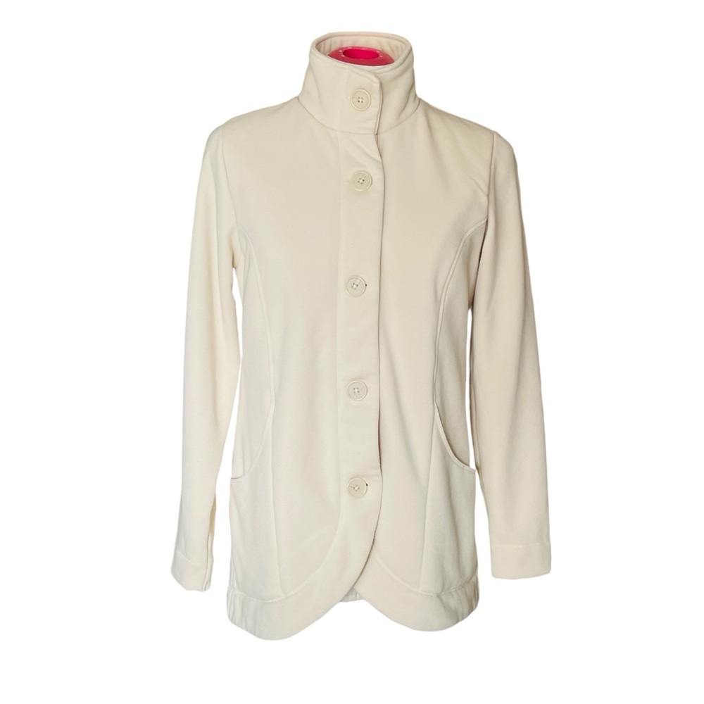 Denim & Co Jacket Faux Shearling Mock Neck Button Down Ivory Cream Size Small